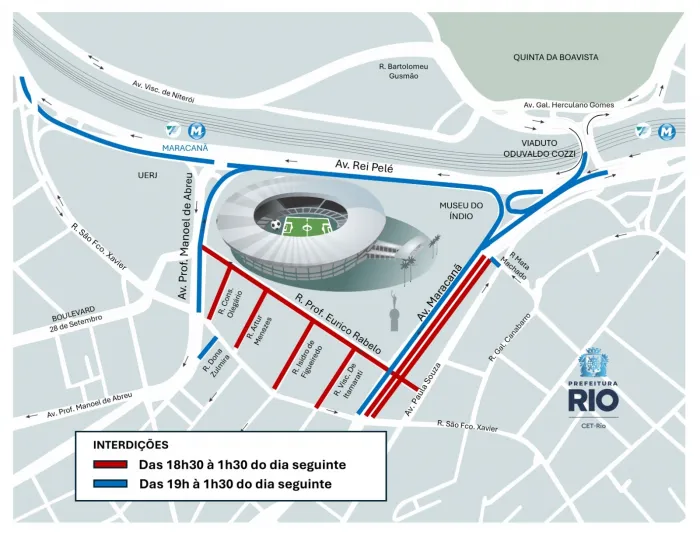 Região: CET-Rio altera trânsito na região do Maracanã para Flamengo e Estudiantes nesta quinta-feira