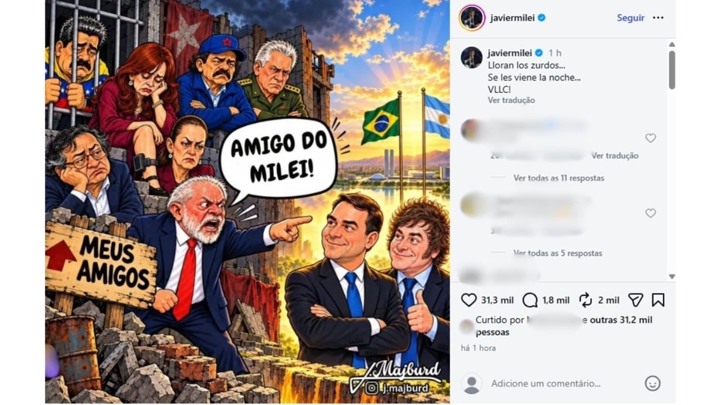 "Esquerdistas choram" — Milei provoca Lula após ser citado em debate