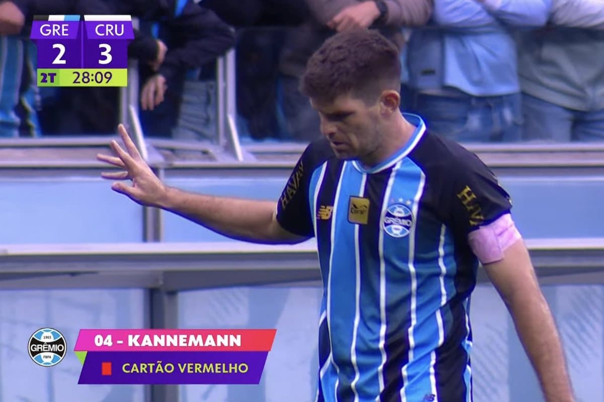 Walter Kannemann faz gesto de roubo e é expulso contra o Cruzeiro — Grêmio