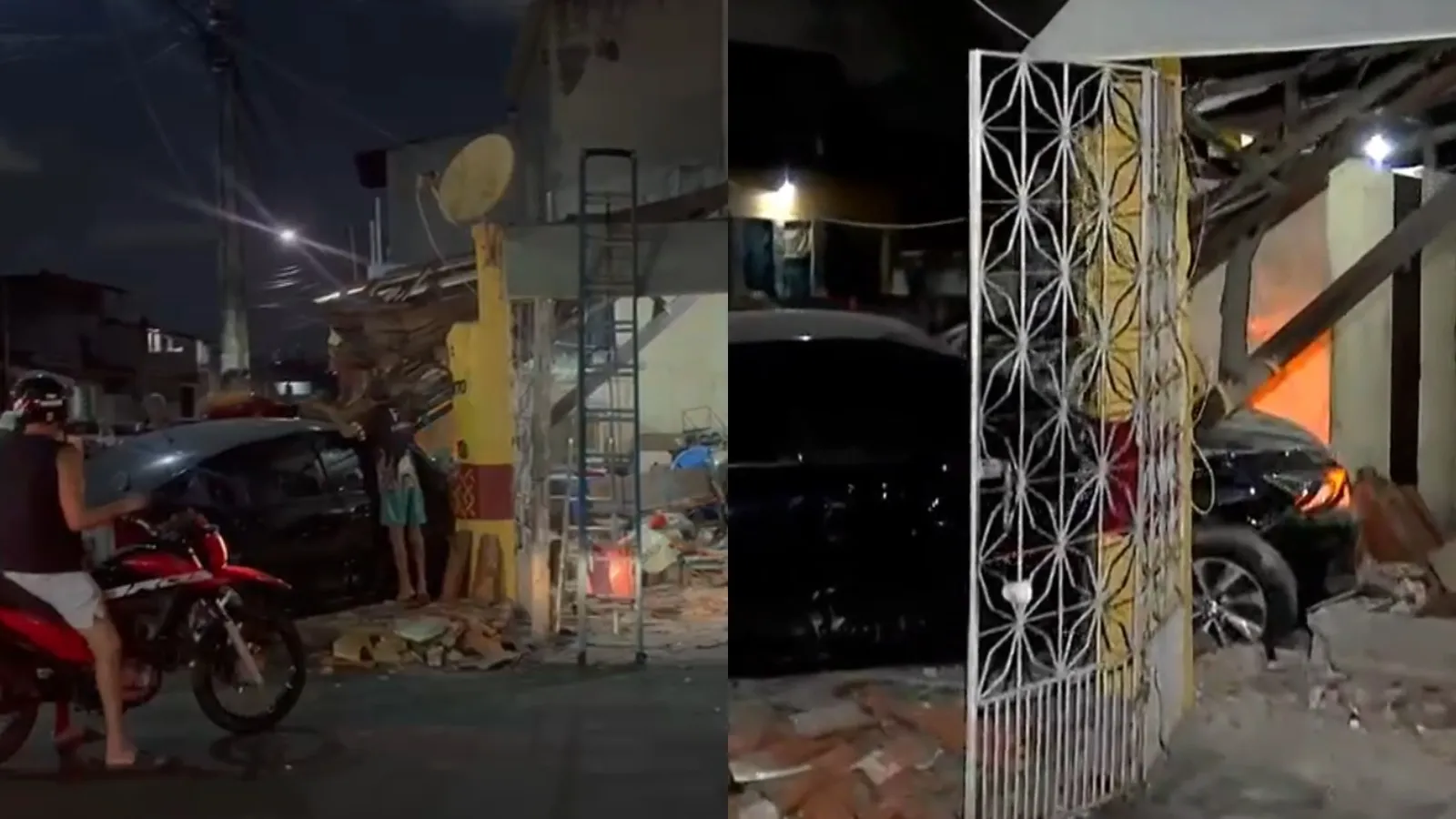Região: Colisão entre dois carros e moto deixa bar destruído e homem ferido em Fortaleza