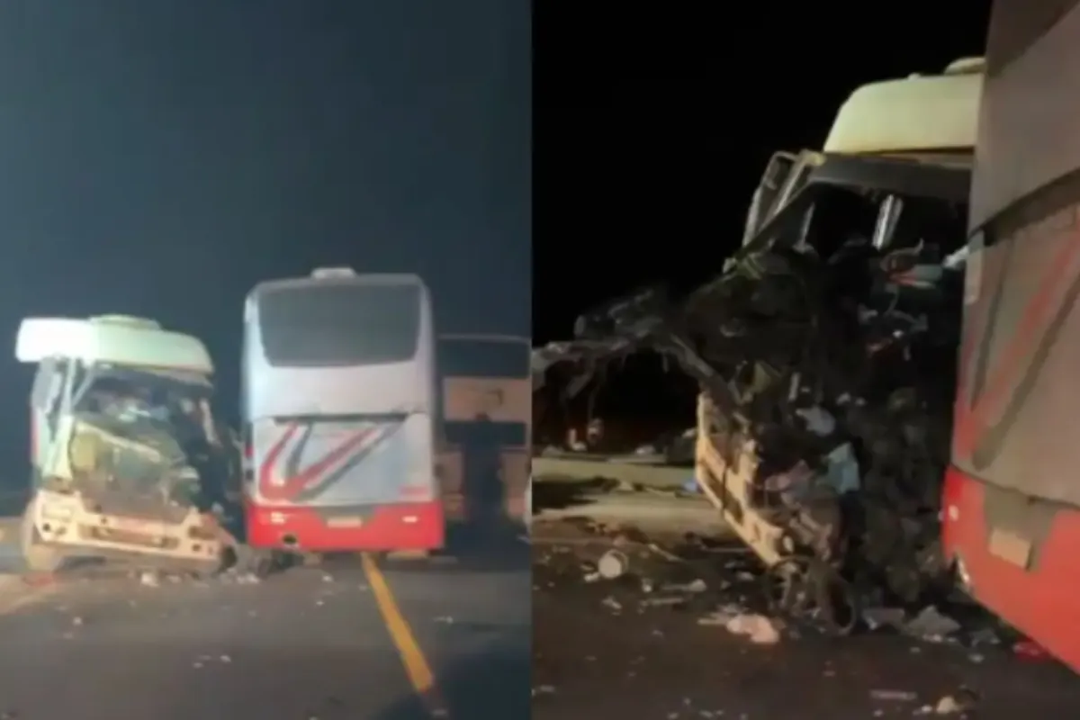 Caminhão se envolve acidente com ônibus de estudantes na BR-163 em MT — VÍDEO
