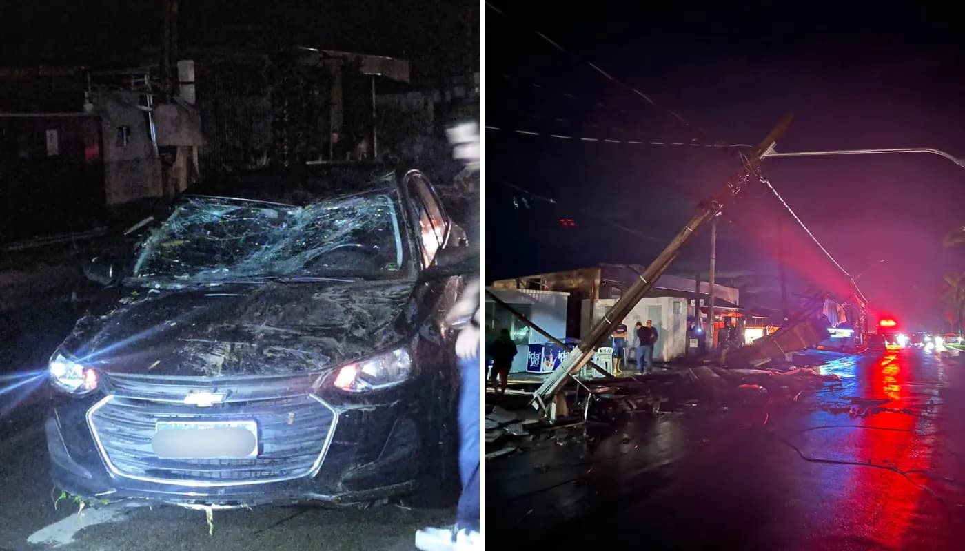 Fique por dentro: Tempestade faz poste cair sobre carros e causa queda de árvores em Estiva Gerbi