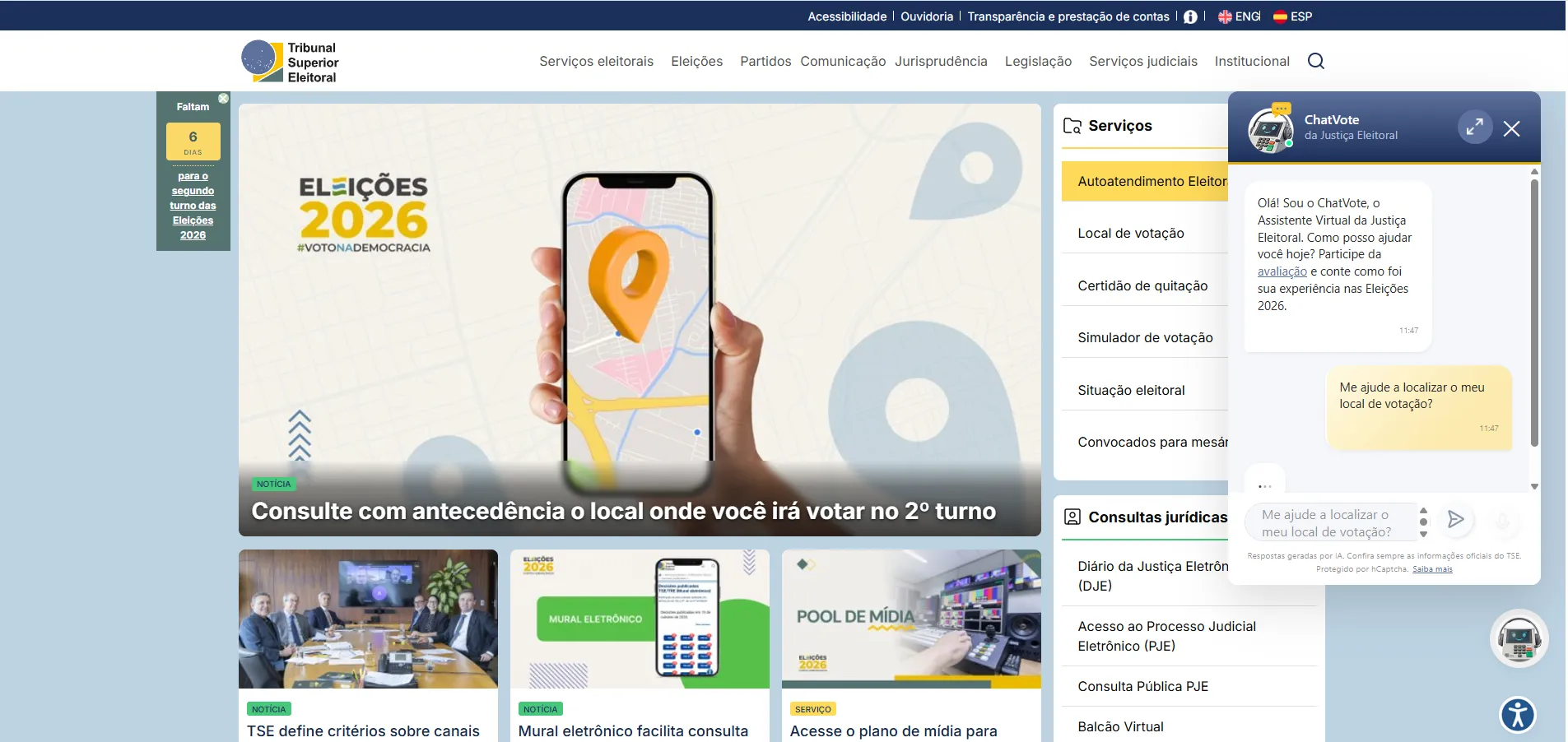 como saber se o local de votação mudou para o segundo turno — Eleições 2026