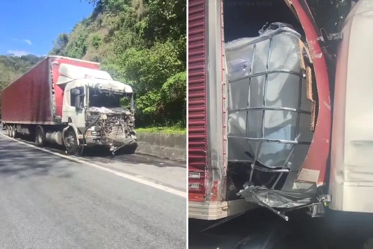 Região: Batida entre caminhões provoca vazamento de produto químico em rodovia de SP; VÍDEO