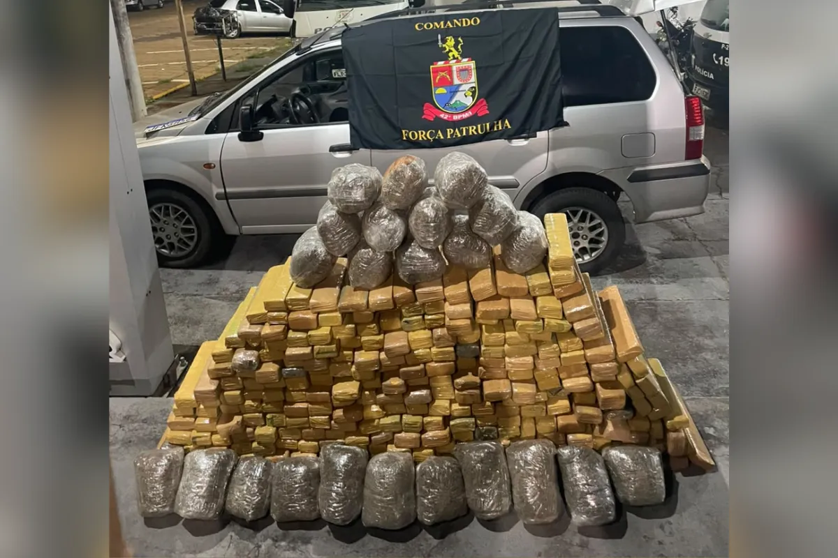 autoridades policiais apreende 236 kg de maconha em carro abandonado em estrada de terra em Presidente Venceslau