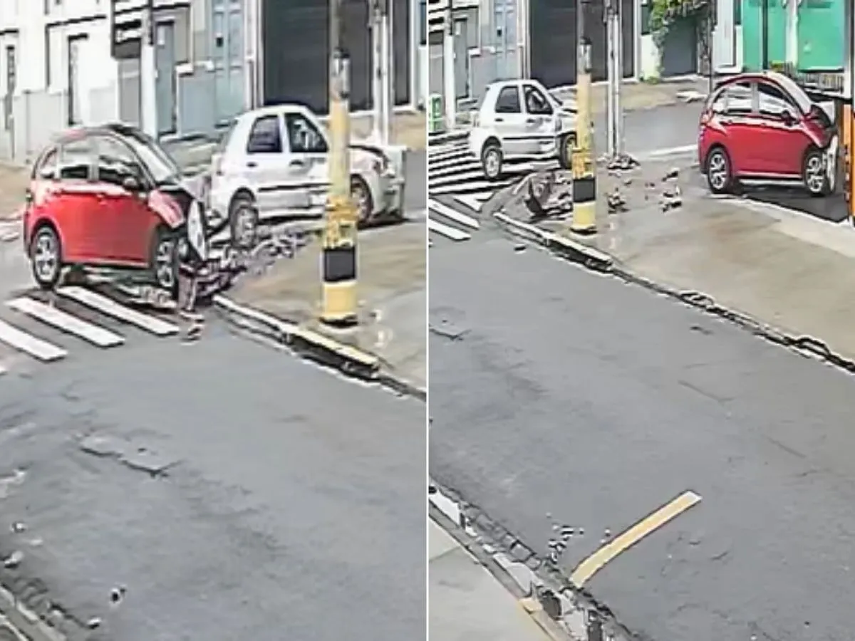 Atualização: Carro invade loja após batida em cruzamento no litoral de SP; VEJA
