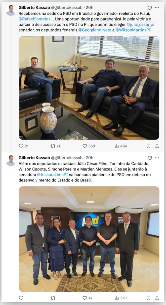 Em destaque: Kassab tem reunião com coordenador da campanha de Lula